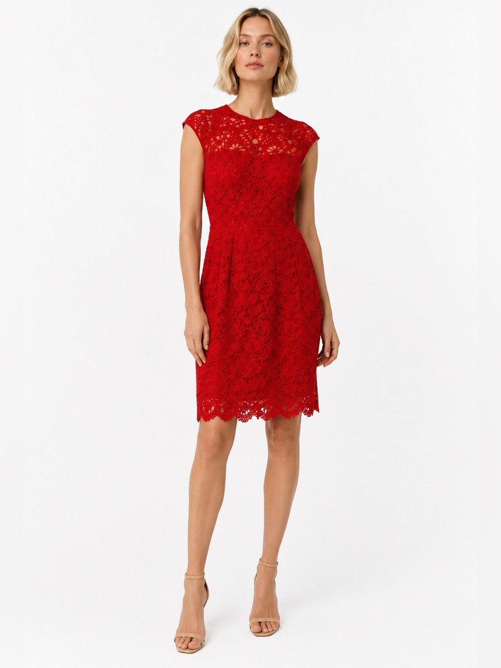 Lela Rose Red Lace Cocktail Dress Size 10 Wedding Guest Dress